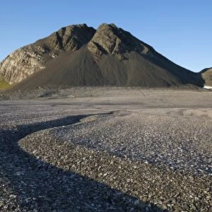 View of mountain with scree, Murchisonfjorden, Gustav V Land, Nordaustlandet, Svalbard, August