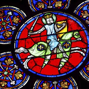 Armed Knight Sword stained glass, Notre Dame Cathedral, Paris, France