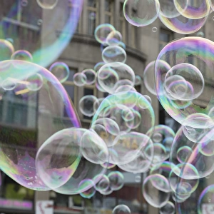 Europe, Czech Republic, Prague. Soap bubbles at Wenceslas Square
