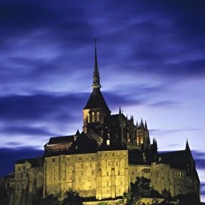 Europe, France, Le Mont St. -Michel. Flood lights add relief to the interesting architecture