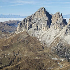 Langkofel (Sassolungo) seen from Sella mountain range (Gruppo del Sella) in the Dolomites