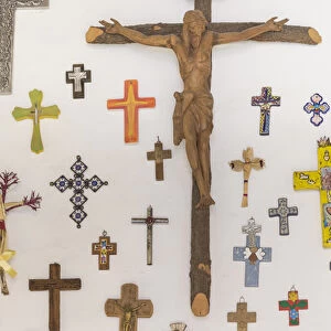 Mexico, Guanajuato. Crosses displayed on a wall