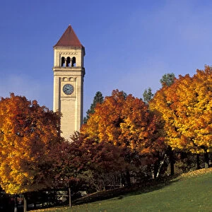 NA, USA, Washington, Spokane Clock Tower at Riverside Park; fall