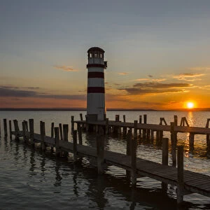 Podersdorf am See on the shore of Lake Neusiedl. The lighthouse in the domestic port