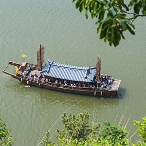 Traditional dragon boat, Baengma river, Buso mountain fortress in the Busosan park Buyeu