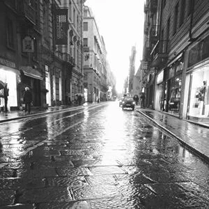 Turin Italy, Wet Street Evening