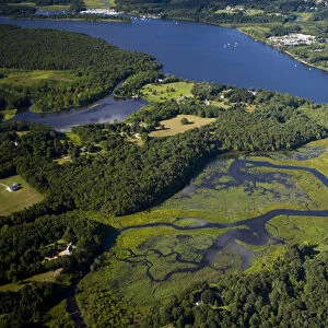 Wetlands near the Connecticut River in Lyme, Connecticut. Aerial