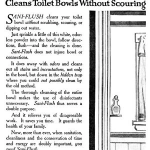 AD: SANI-FLUSH, 1918. American advertisement for Sani-Flush toilet bowl cleaner