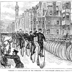 BICYCLIST MEETING, 1881. The First Annual Meet of the League of American Wheelmen at Boston, Massachusetts, on Decoration Day, 1881. Line engraving from a contemporary American newspaper