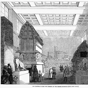 BRITISH MUSEUM, 1848. Scene in the Xanthian Room at the British Museum, London, England, shortly after its opening. Wood engraving, 1848