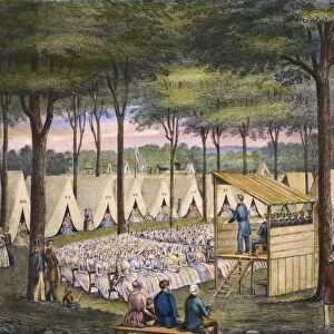 CAMP MEETING, c1850. American lithograph