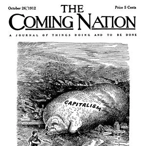 CAPITALISM CARTOON, 1912. Capitalism depicted as a helpless hog, a Socialist cartoon
