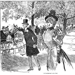 Charles Dana Gibson (1867-1944). American illustrator. A Constitutional in the Park. Pen and ink drawing, 1900
