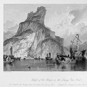 CHINA: QUANG YEN ROCK, 1843. A view of Quang Yen Rock, the location of a Buddhist temple overlooking a river in China. Steel engraving, English, 1843, after a drawing by Thomas Allom