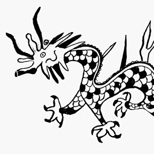 CHINESE DRAGON. Chinese symbol of good fortune and royalty. Line engraving