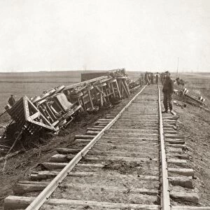 CIVIL WAR: TRAIN WRECK. A de-railed train near Brandy Station, Virginia