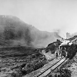 COLORADO: LA VETA PASS. A train and passengers at La Veta Pass, Colorado. Photograph