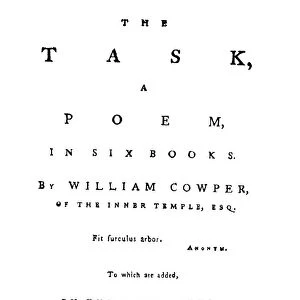 COWPER: THE TASK, 1785. Title-page of the first edition of William Cowpers The Task