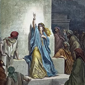 DEBORAH. Deborah the prophetess singing her song of praise and triumph (Judges 5). Engraving after Gustave Dore (1833-1883)