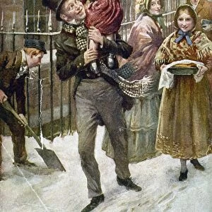 DICKENS: A CHRISTMAS CAROL. Bob Cratchit and Tiny Tim. Illustration by Harold Cropping from a 1920 edition of Charles Dickens A Christmas Carol