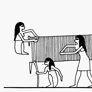 EGYPTIAN LOOMS. Horizontal looms. Drawing after an Egyptian tomb painting, c2000 B. C