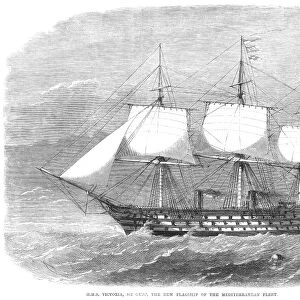 ENGLISH WARSHIP, 1864. HMS Victoria, the new steam-and-sail flagship of the English Mediterranean fleet, the largest wooden warship ever constructed. Wood Engraving, English, 1864