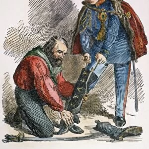 GARIBALDI / VICTOR EMMANUEL. An English cartoon comment, 1860, on Giuseppe Garibaldi s