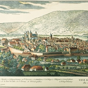 GENEVA, SWITZERLAND, 1780. View of Geneva, Switzerland: colored engraving, 1780