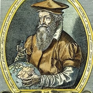 GERARDUS MERCATOR (1512-1594). Flemish cartographer. Color engraving, 1574, by Franz Hogenberg