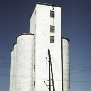 GRAIN ELEVATORS, 1941. Grain elevators in Caldwell, Idaho. Photograph by Russell Lee