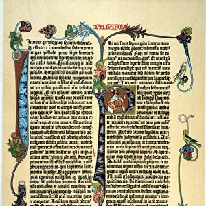 GUTENBERG BIBLE. A page of Johann Gutenbergs 42-line Latin Bible printed at Mainz between 1453