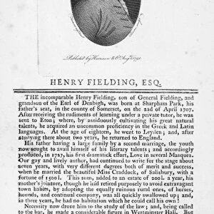 HENRY FIELDING (1707-1754). English novelist and playwright. Line engraving, English, 1795