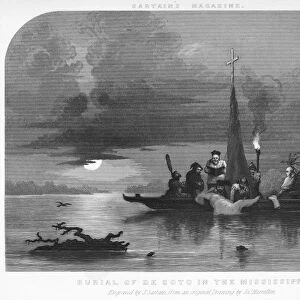 HERNANDO DE SOTO (c1500-1542). Spanish explorer in America. The burial De Soto in the Mississippi River, 1542. Mezzotint by John Sartain (1808-1897)
