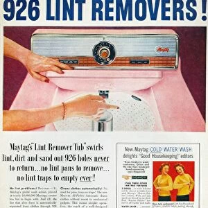 HOME APPLIANCE AD, 1957. Maytag washing machine advertisement from an American magazine, 1957