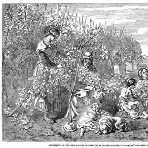 HOP PICKERS, 1851. A family of hop pickers. Wood engraving after a painting by William Lee