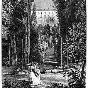 ITALY: TIVOLI. Gardens of the Villa D Este, Tivoli. Wood engraving, 19th century