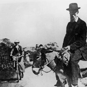 KOREA: MISSIONARY, 1920s. A foreign missionary riding a donkey and a western woman