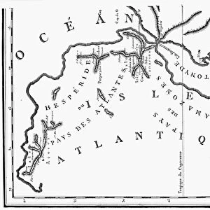 MAP OF ATLANTIS. Map of Atlantis from Jean Baptiste Bory de St