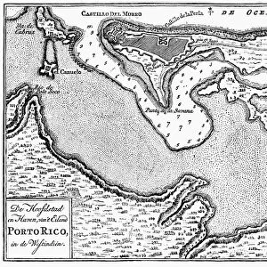 MAP OF SAN JUAN, 1766. A Dutch map of the harbor of San Juan, Puerto Rico, 1766