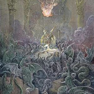MILTON: PARADISE LOST. Satans Golden Palace, Pandaemonium in John Miltons Paradise Lost, Wood engraving after Gustave Dor