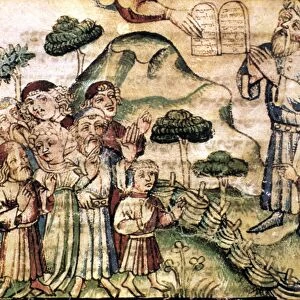 MOSES RECEIVING TABLETS. Moses receiving Tablets of Law from the hand of God