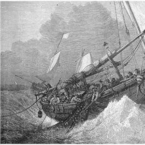 NORTH SEA FISHING, 1867. The harvest of the North Sea. Wood engraving, English, 1867, after a watercolor by G. H. Andrews