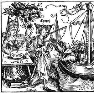 THE ODYSSEY. Circe and Odysseus: woodcut, German, 1493
