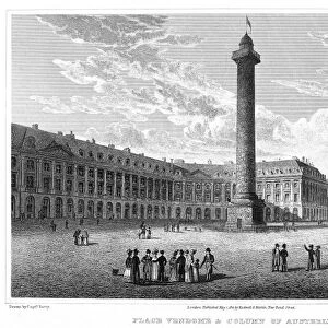 PARIS: PLACE VENDOME. Place Vendome and Column of Austerlitz at Paris, France. Steel engraving, 19th century