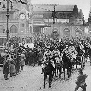 RHINELAND OCCUPATION, 1923. French troops entering Essen, Germany, on the afternoon