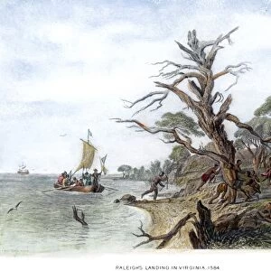 ROANOKE LANDING, 1585. The landing of the English at Roanoke Island in 1585