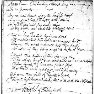 ROBERT BURNS SONNET, 1793. On hearing a thrush sing on a morning walk in January, 1793. A sonnet by Robert Burns in the authors handwriting