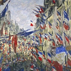 Saint Denis street festivities of 30 June 1878 on La rue Montorgueil, Paris, France. Oil on canvas, 1878, by Claude Monet