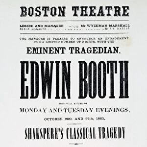 SHAKESPEARE: HAMLET, 1863. Playbill for an 1863 performance of Hamlet starring