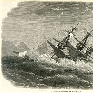 SHIPWRECK, 1863. Wood engraving, English